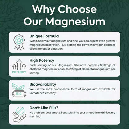 Organics Ocean Pure Magnesium Glycinate with Zinc, Maximum Strength Chelated Magnesium Supplement for Women and Men for Muscle Cramps and Sleep Support, 90 Capsules，（Minimum order of two items）