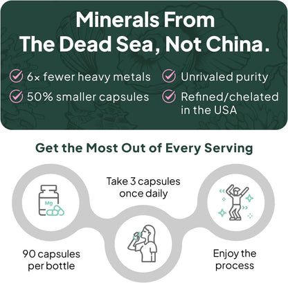 Organics Ocean Pure Magnesium Glycinate with Zinc, Maximum Strength Chelated Magnesium Supplement for Women and Men for Muscle Cramps and Sleep Support, 90 Capsules，（Minimum order of two items）